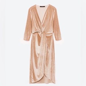 Zara blush pink velvet midi faux wrap dress XS